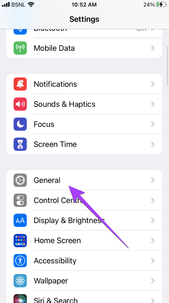 iPhone Settings ScreenShot Highlighting General Button.