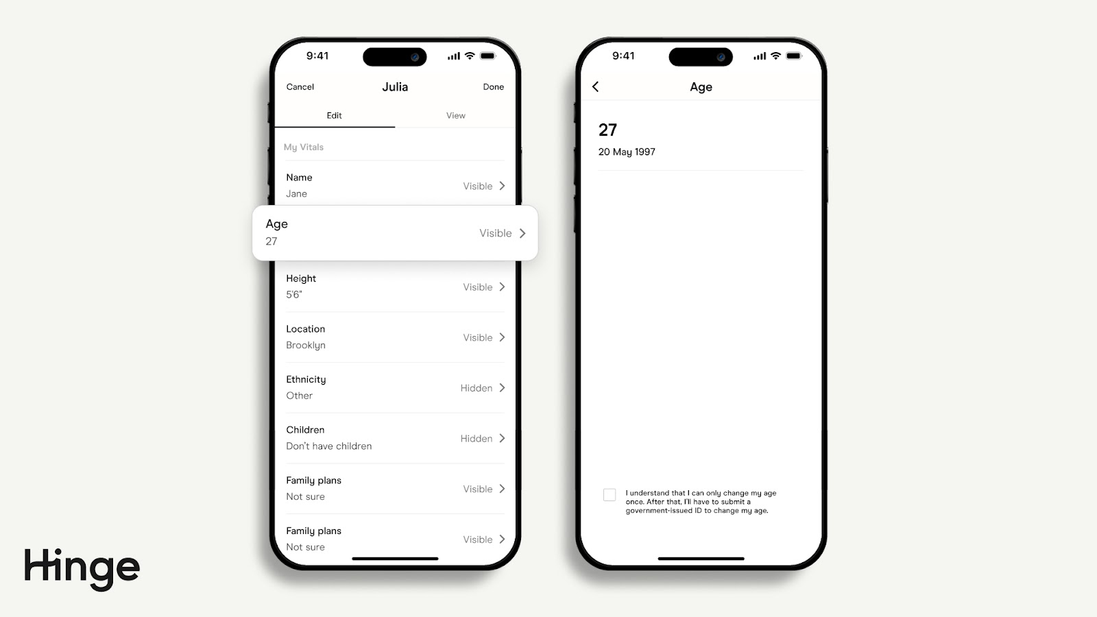 Edit Profile Screen with Age highlighted.