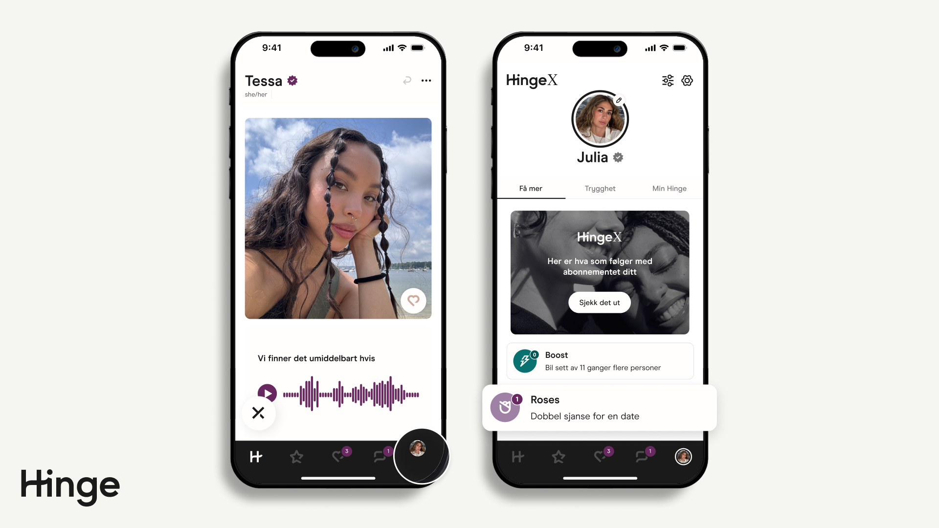 Hinge Profile Hub som viser hvor du kan kjøpe roser nederst på skjermen.