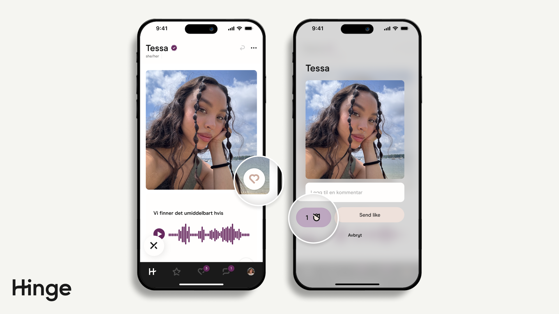 Hengsel Oppdag-side som viser alternativene for å Send en rose eller Send en likerklikk.
