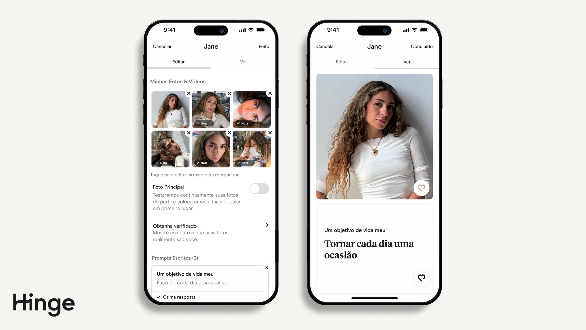 Ecrã de edição de perfil com 