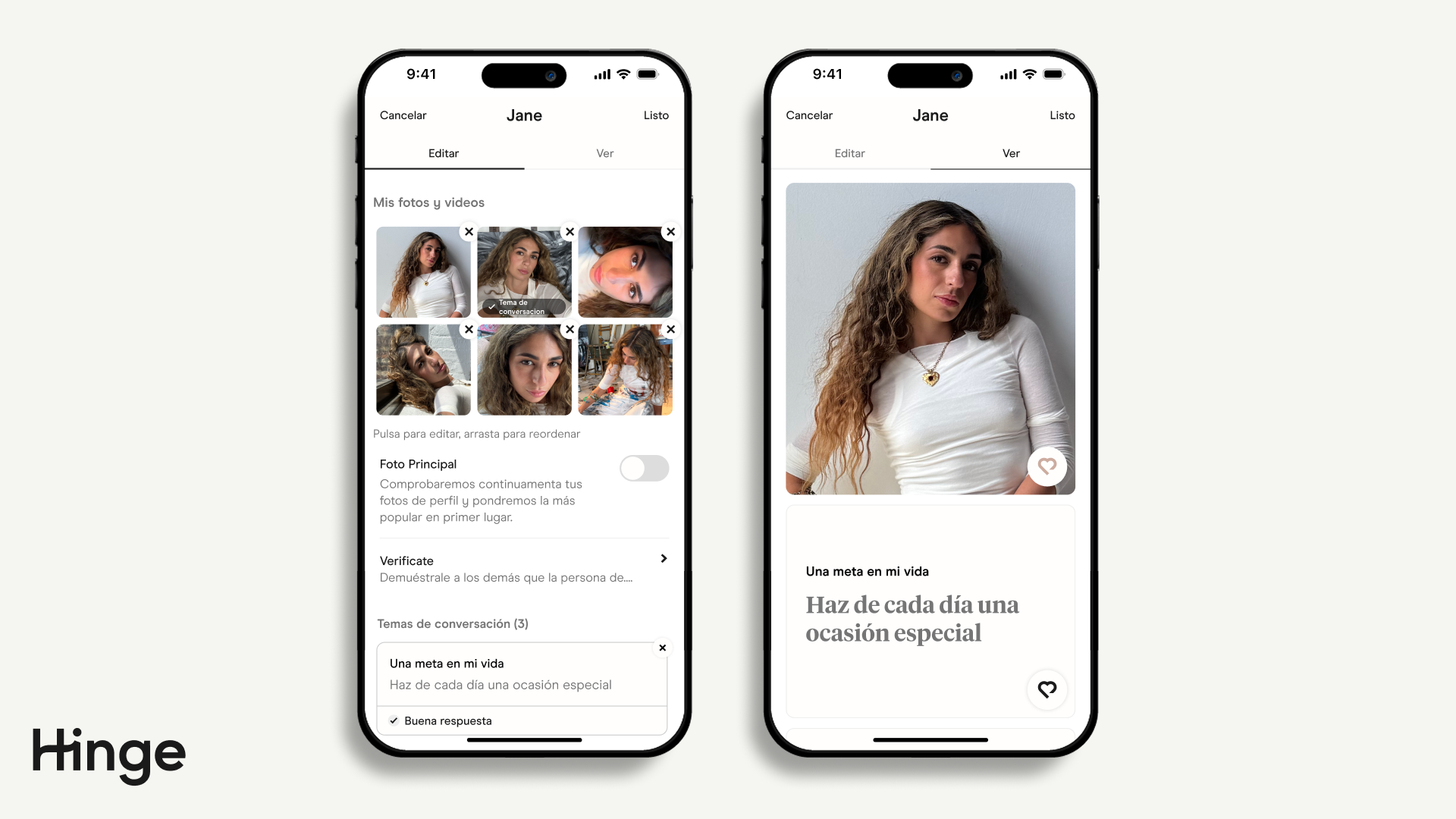 Pantalla de edición de perfil con “Ver” resaltado en la parte superior derecha.
