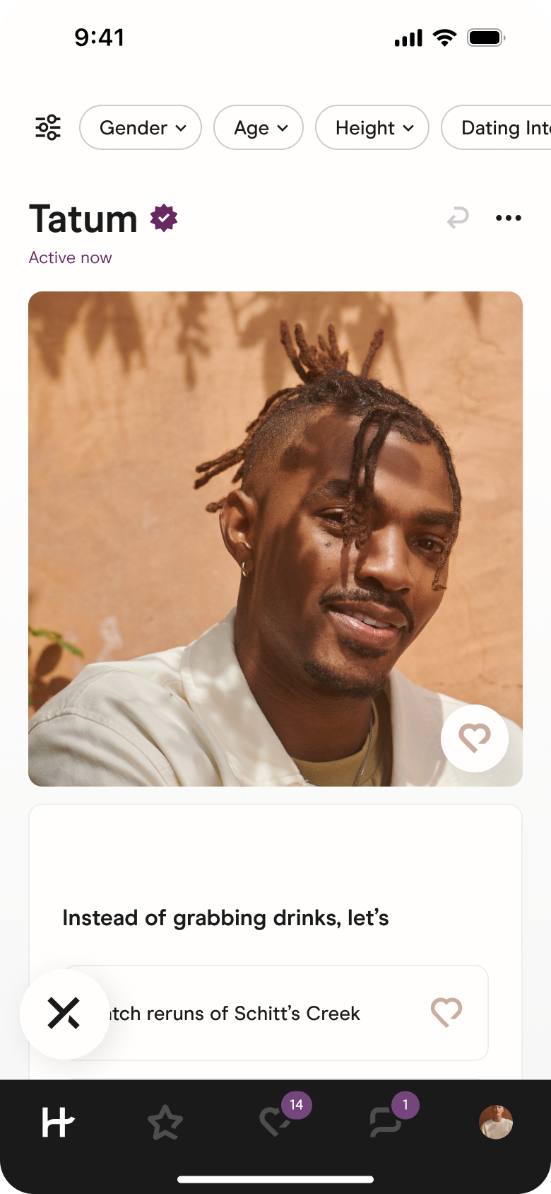 Screen Shot of Discover Feed with Gender Toggle in the Upper left corner